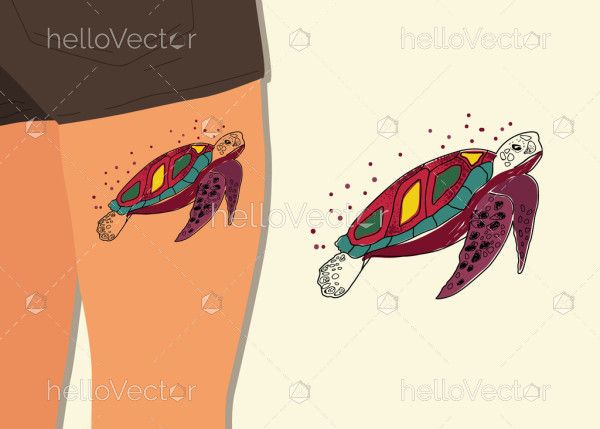 Aboriginal style colorful vector turtle tattoo design