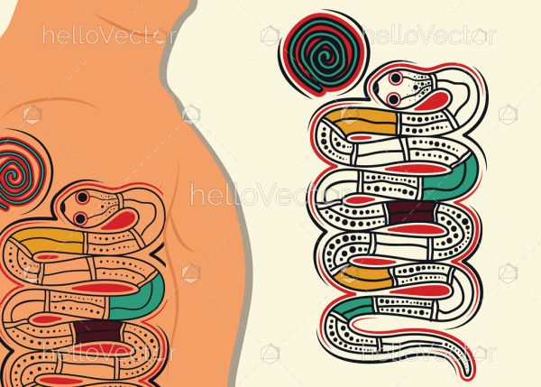 Aboriginal style colorful snake vector tattoo design