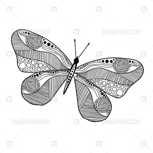 Butterfly drawing in aboriginal art style - Vector illustration