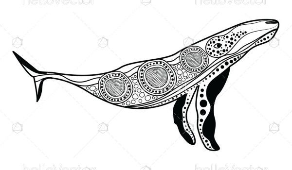 Whale drawing in aboriginal art style - Vector illustration