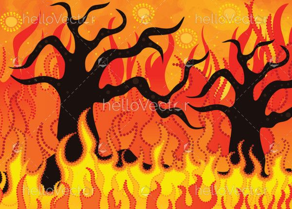 Aboriginal style forest fire painting - Vector Illustration