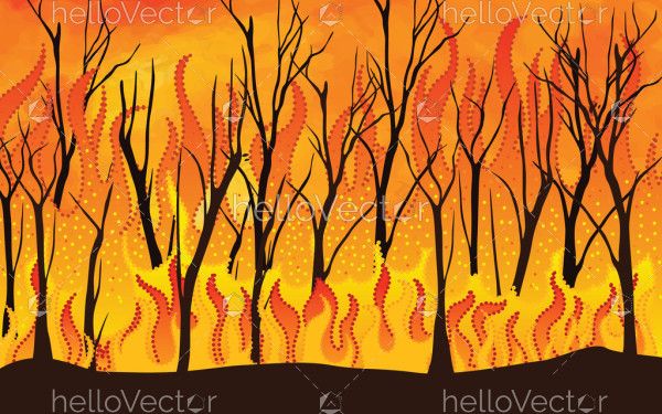 Forest fire painting with aboriginal dot art - Illustration