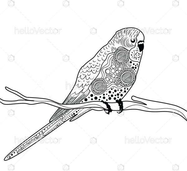 Budgie drawing in aboriginal art style - Vector illustration