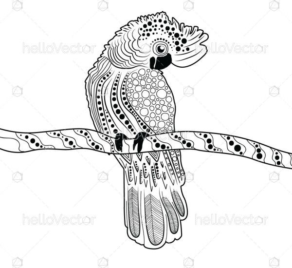 Cockatoo drawing in aboriginal art style - Vector illustration