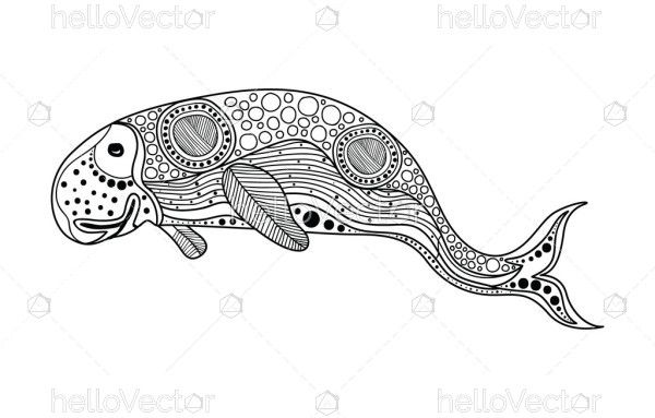 Dugong drawing in aboriginal art style - Vector illustration