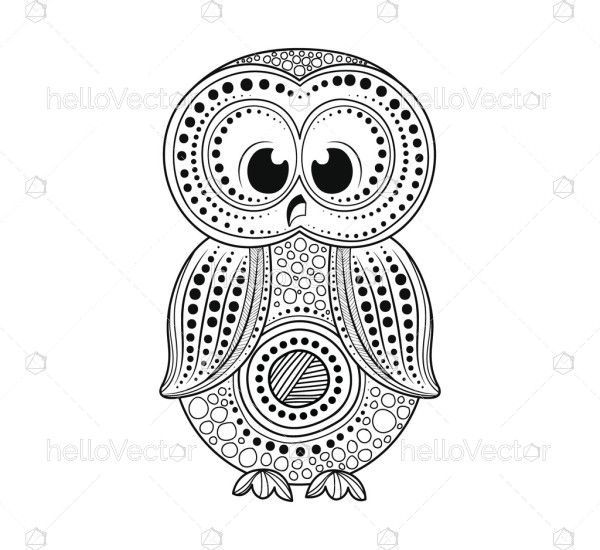 Owl drawing in aboriginal art style - Vector illustration