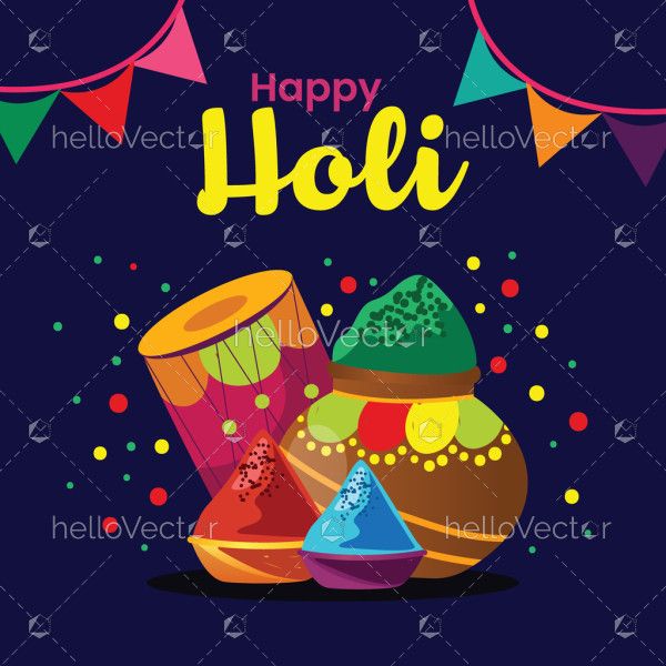 Happy Holi festival illustration with colorful gulaal (powder color).