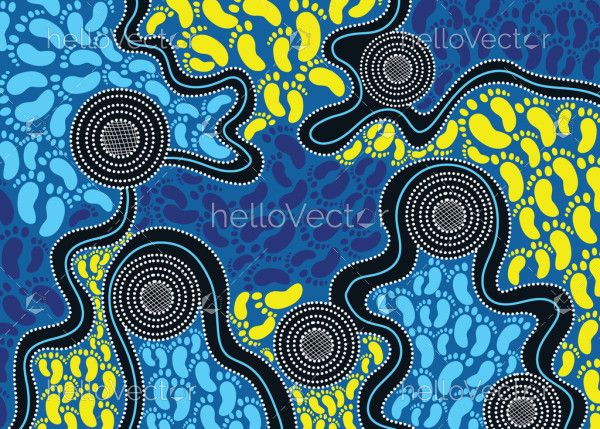 Aboriginal art vector foot print background
