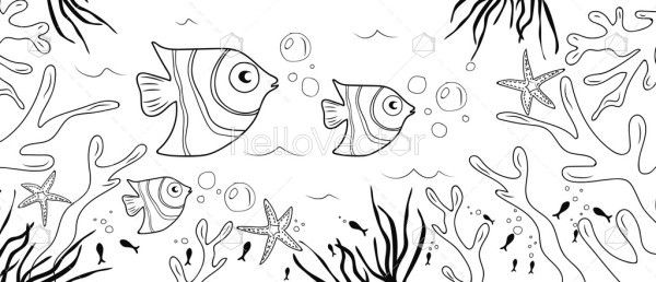 Underwater coloring page for kids - Illustration