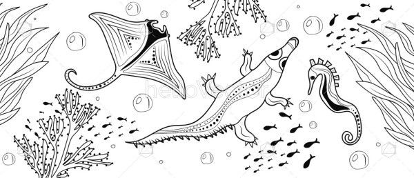Coloring Page With Sea Scene - Illustration