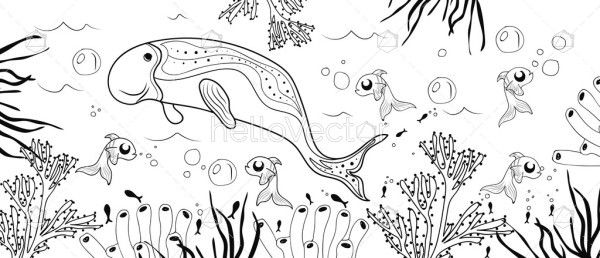 Underwater sea life coloring page - Illustration