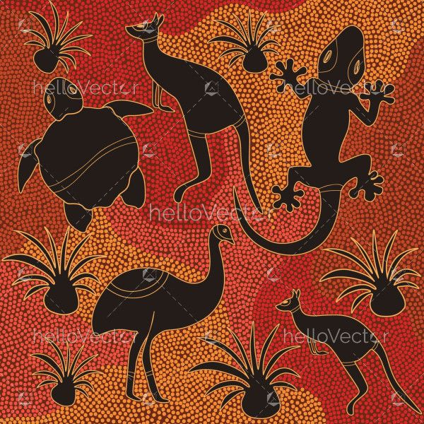 Animals in Aboriginal dot painting - Vector