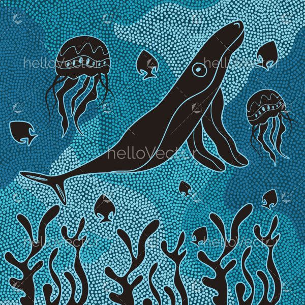 Underwater world in aboriginal dot art style