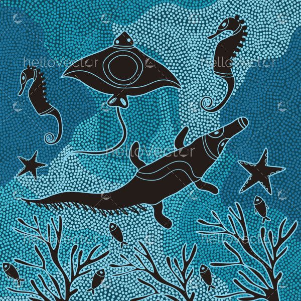 Aboriginal style underwater dot artwork illustration