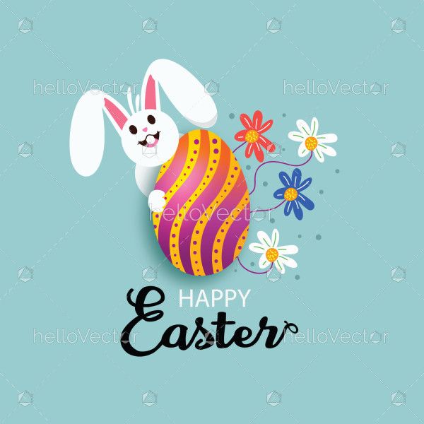 Happy Easter Illustration With Cute Bunny And Egg