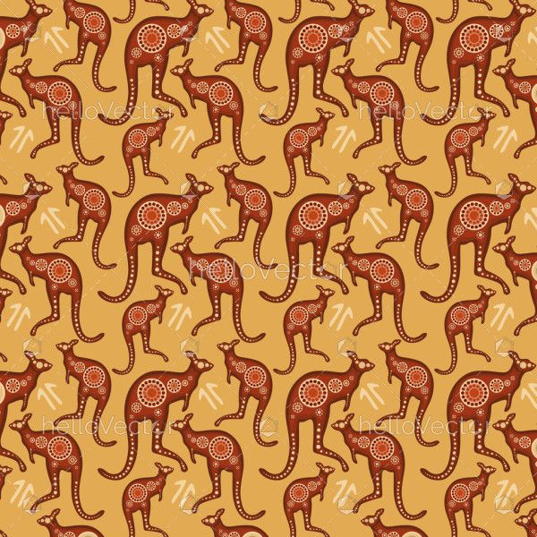 Seamless kangaroo pattern background with aboriginal design