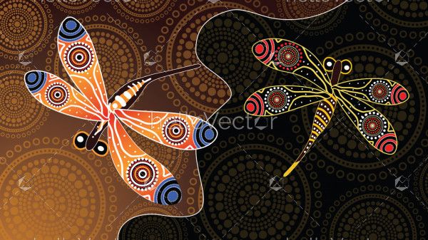Aboriginal art vector painting with dragonfly