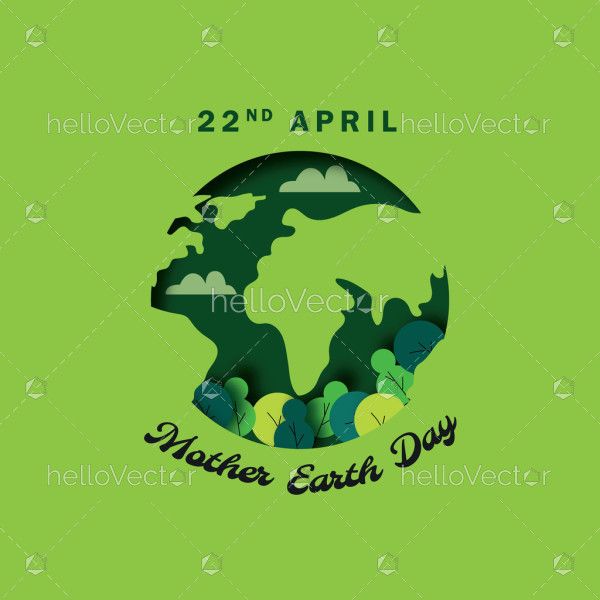 Green Mother earth day vector background with globe