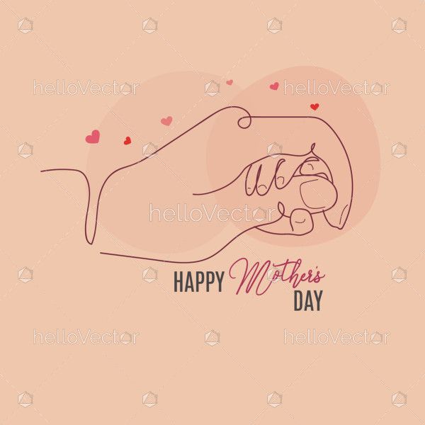 Mom holding baby's hand line drawing illustration