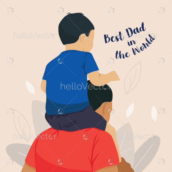 Boy sitting on shoulder of his father illustration