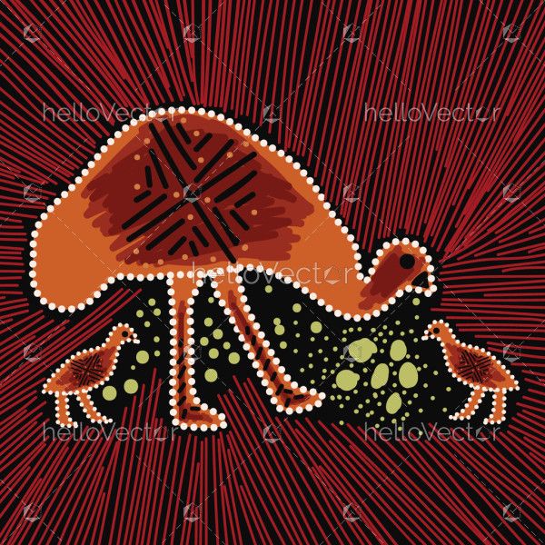 Aboriginal art of Emu and Chicks illustration