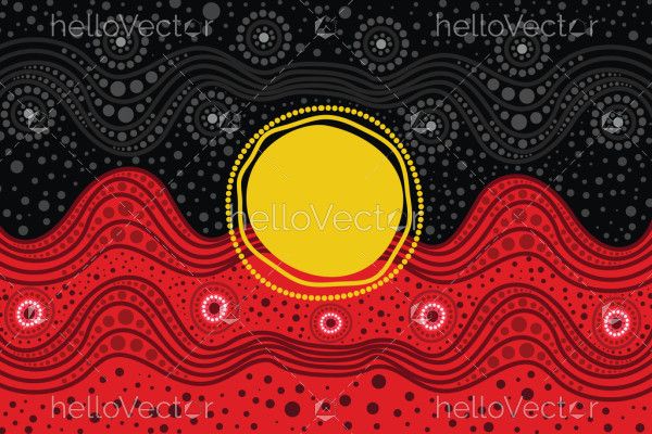 Dot painting with aboriginal flag colors in an aboriginal pattern