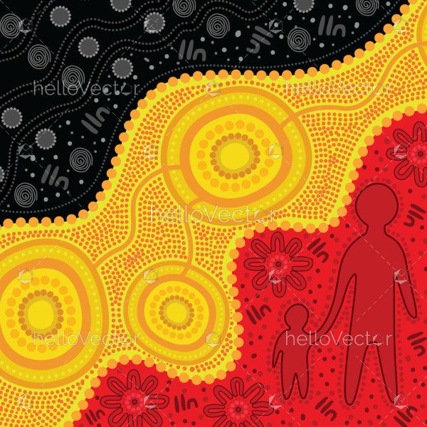 Aboriginal flag colors in a dot art style of aboriginal artwork