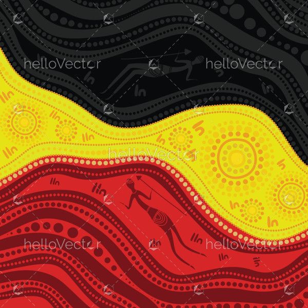 Aboriginal flag colors in a dot art painting of aboriginal design
