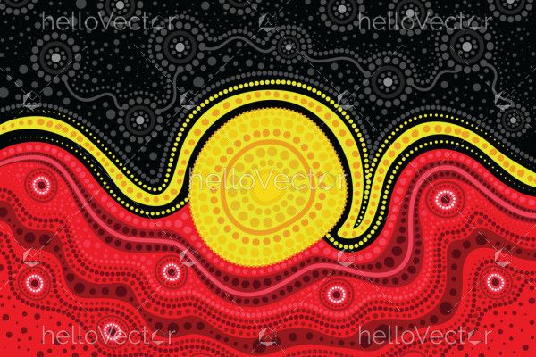 Dot art painting of aboriginal influence with the colors of the aboriginal flag