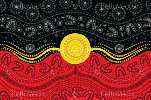 Aboriginal flag colors in a dot painting of aboriginal tradition