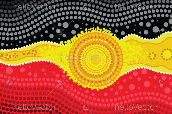 Dot art of aboriginal motif with the colors of the aboriginal flag