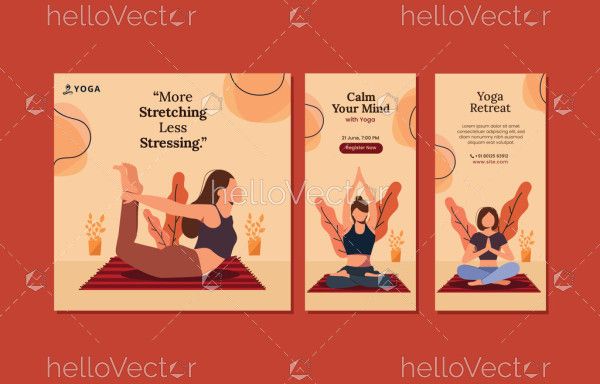 Illustration of a yoga banner template design set