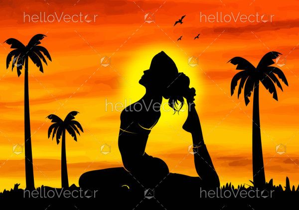 Sunset-themed illustration featuring a yoga silhouette