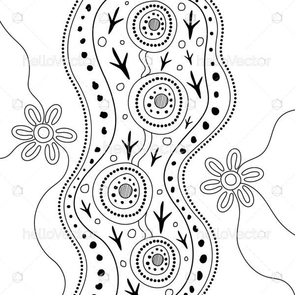 Aboriginal-style art illustration in black and white
