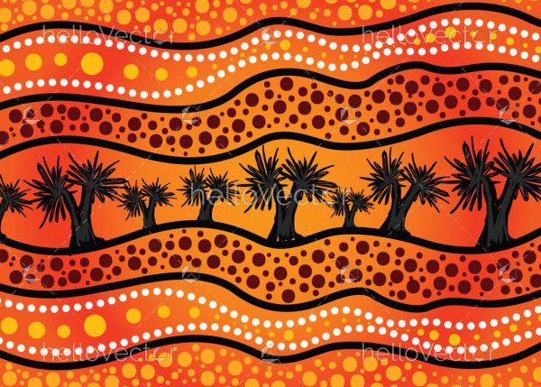 Aboriginal style dot art of nature on a vector painting