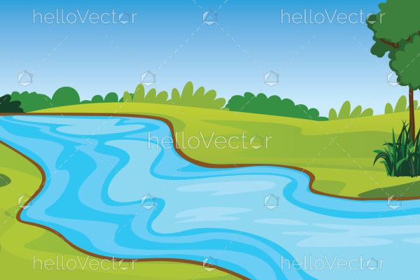 River Scene in Landscape Illustration