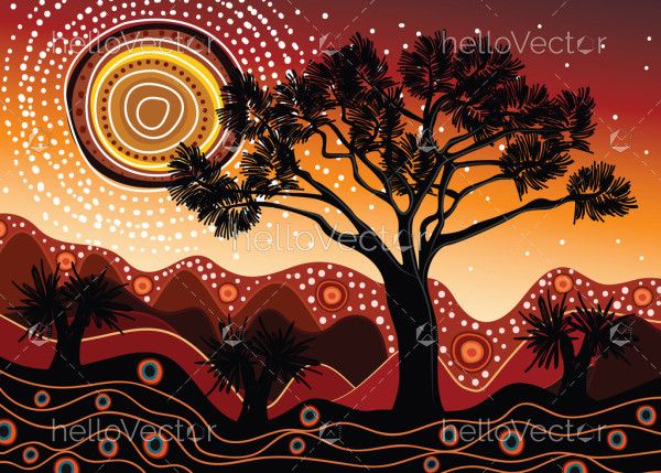 Painting of Nature with Aboriginal Art Elements