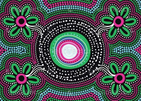 Dot art inspired by Aboriginal traditions on a vector background