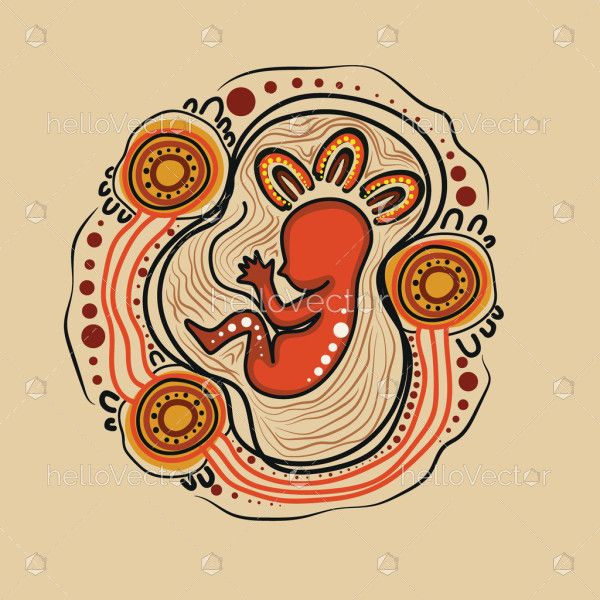 A painting of a fetus in the style of aboriginal art
