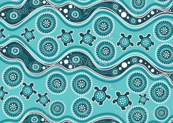 A vector background featuring Aboriginal dot art design with turtle