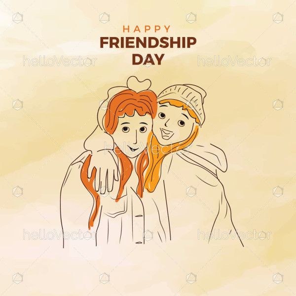 Illustration of two smiling girls hugging for happy friendship day.