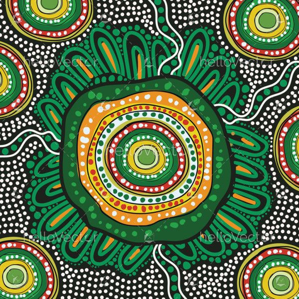 Green aboriginal style vector dot painting