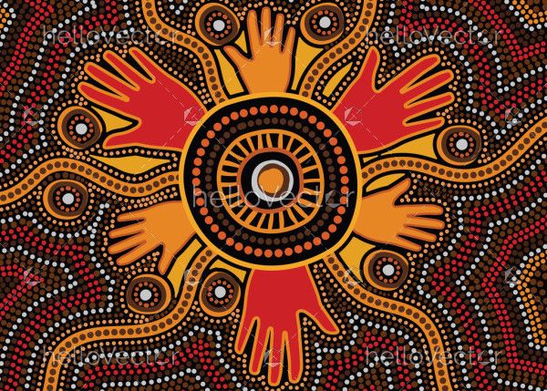 Aboriginal art design of hands in vector format