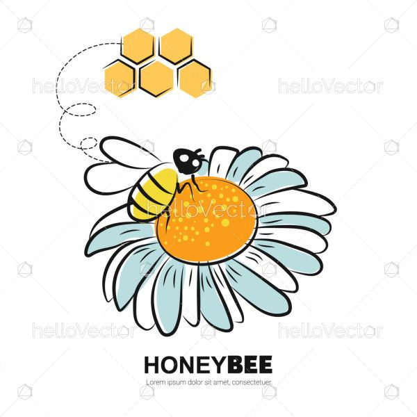 A drawing of flower with a honey bee