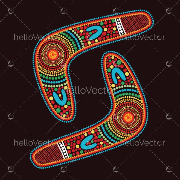 Aboriginal dot art style colorful boomerang artwork
