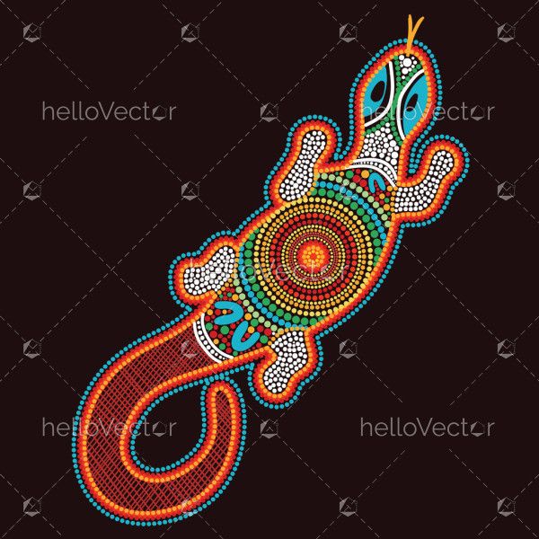 Aboriginal dot art style colorful lizard artwork
