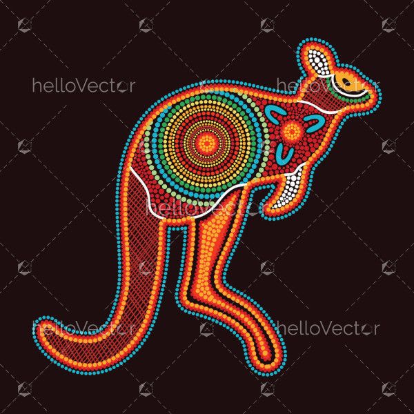 Aboriginal dot art style colorful kangaroo artwork