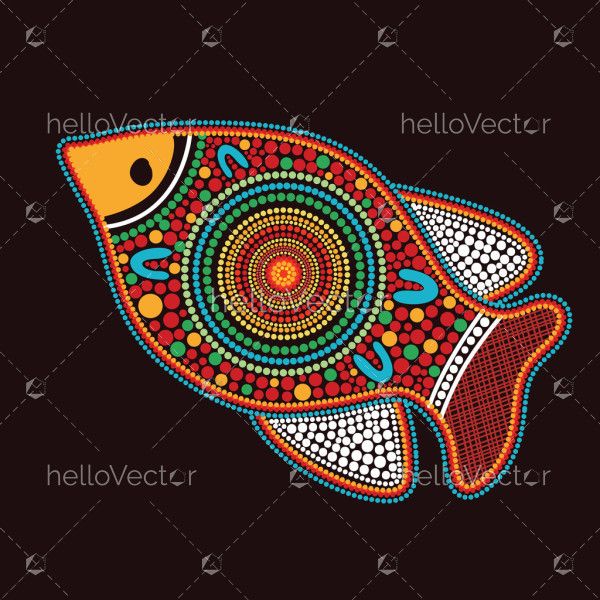 Aboriginal dot art style colorful fish artwork