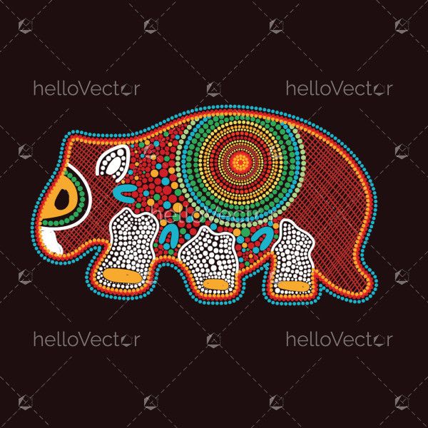 Aboriginal dot art style colorful wombat artwork