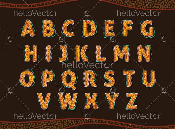 Alphabet letters with Aboriginal art patterns
